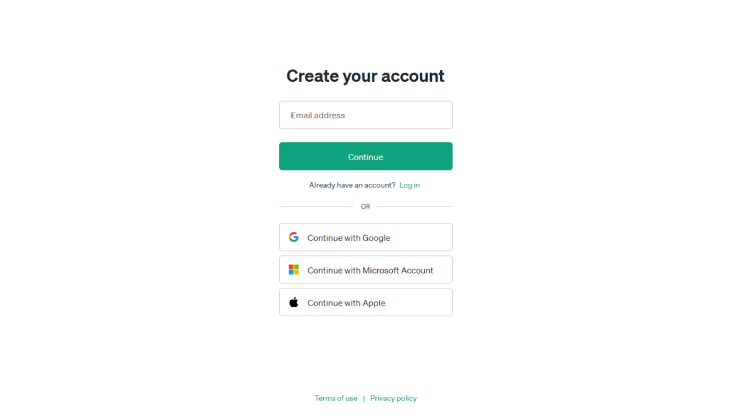 ChatGPT create your account