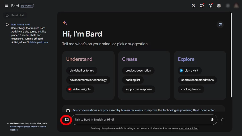 Google bard upload image